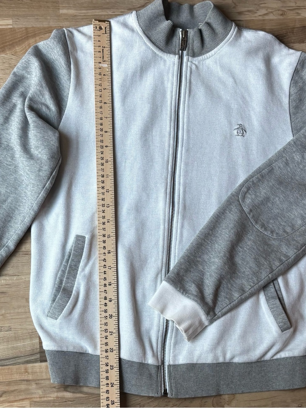 Original Penguin Men's Full Zip Knit Jacket Gray Colorblock Retro Mod M - Picture 10 of 11